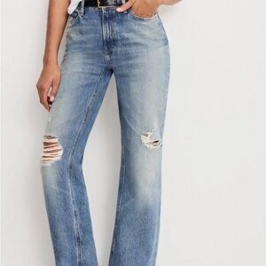 Good American Light Blue Distressed Straight Leg Jeans